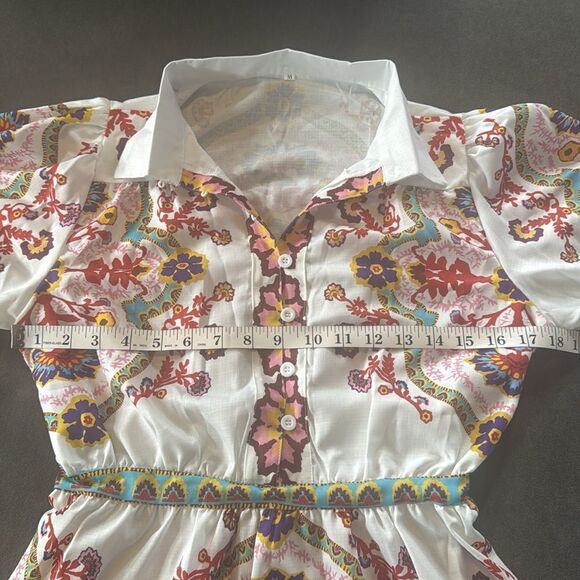 Women’s Floral Print White Summer Mini Dress *Tag Size M fits like a SMALL NEW - Picture 8 of 14